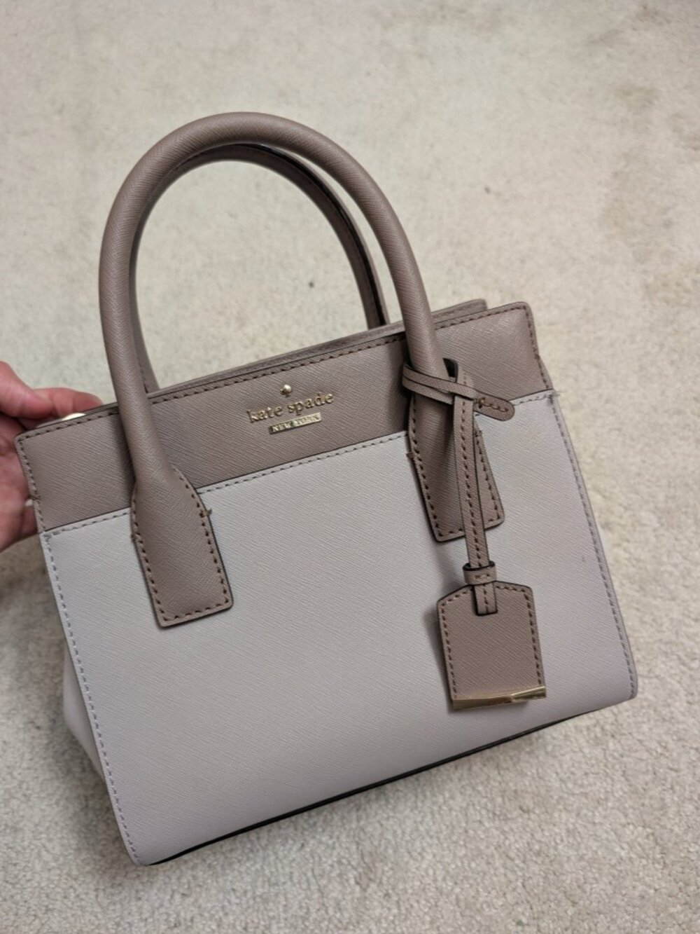 Kate Spade New York Small Satchel – Beige/Taupe Colorblock Crossbody Bag